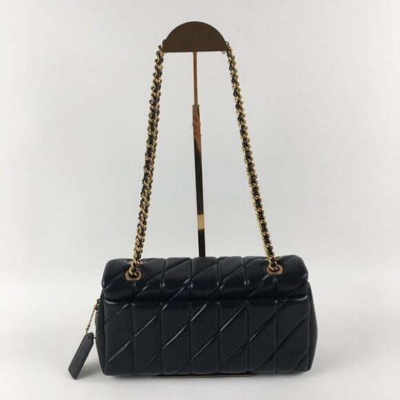 Coach Black Quilted Shoulder Bag with Gold Chain - Picture 5 of 6